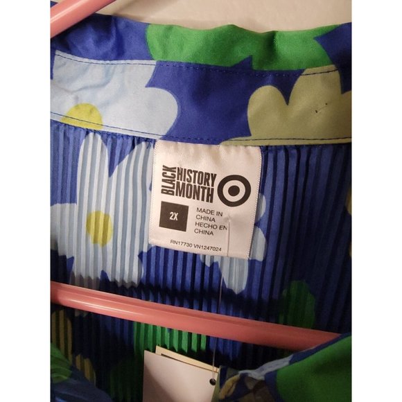 Black History Month Sammy B Size 2X Womens Top Blue Floral Crinkle Pleated NWT - Picture 3 of 7